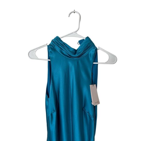NWT Cinq A Sept Denise Mock Neck Tie Silk Mini Dress Pacific Blue Size 2 Y2k - Picture 6 of 12